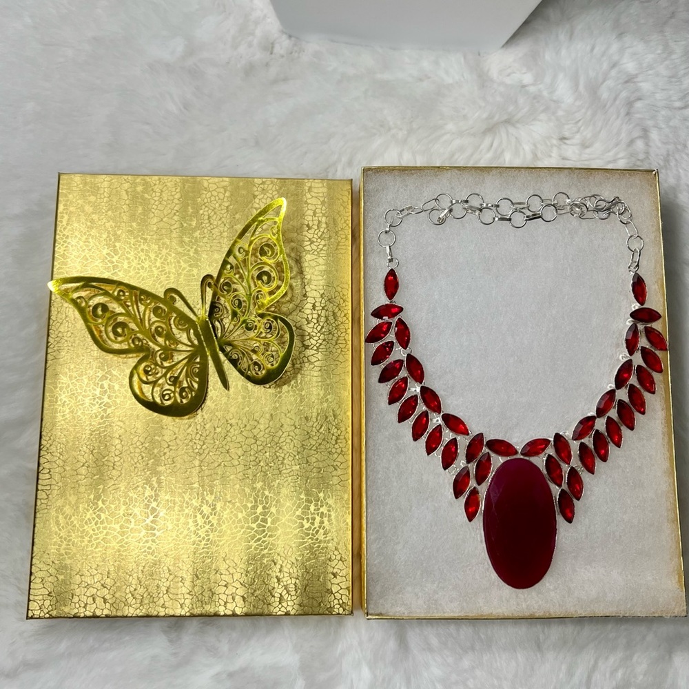 Large Ruby Garnet 925 Statement Necklace - image 2